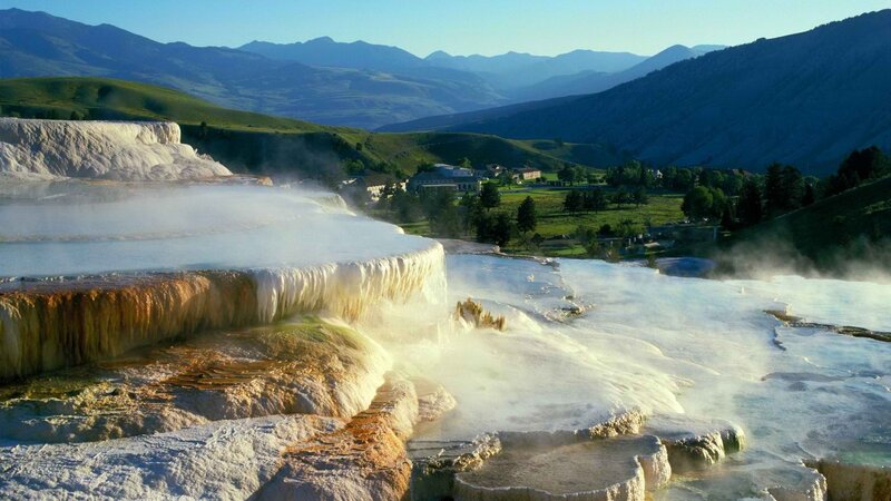 geothermal terraces in a valley