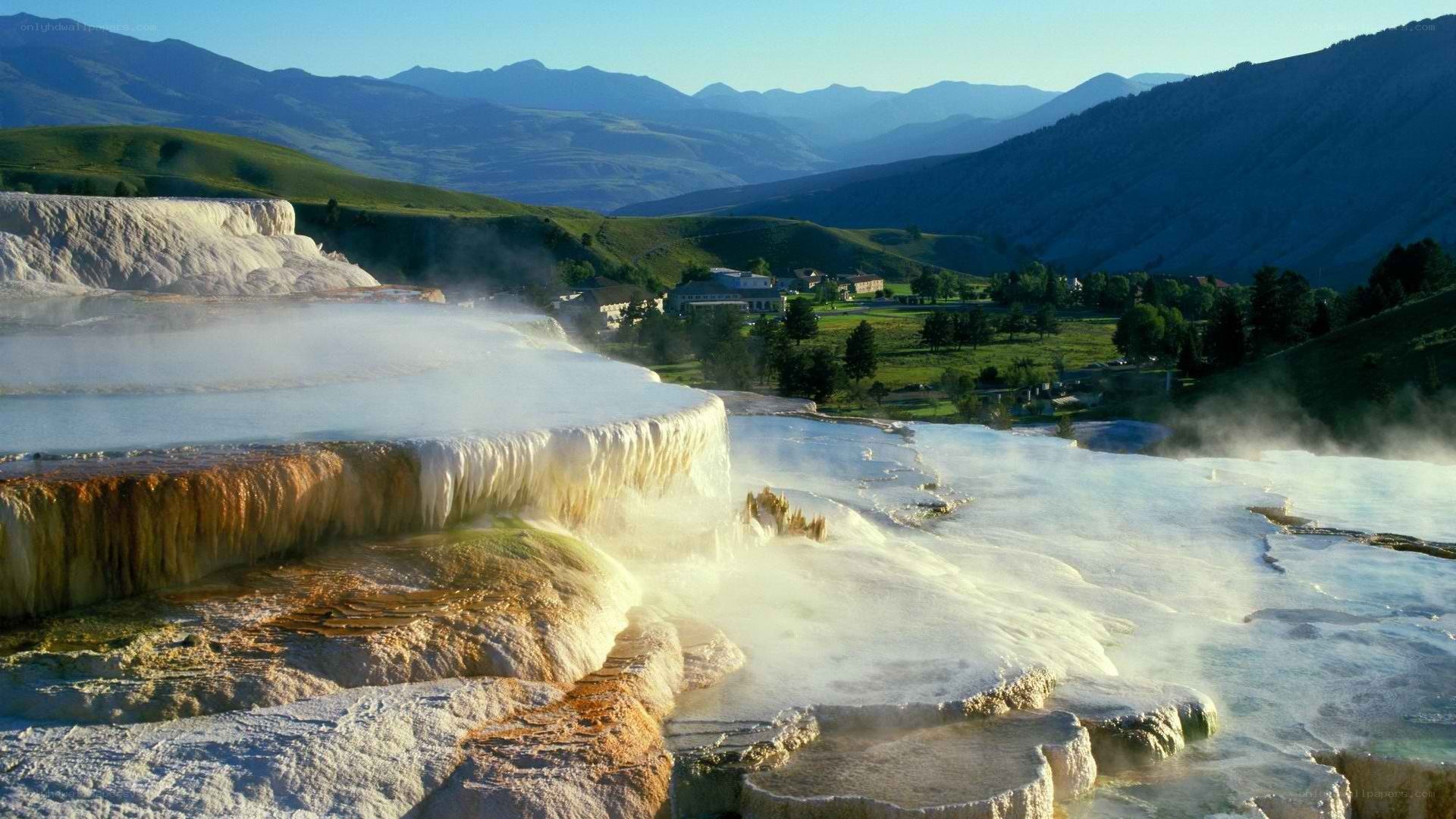 geothermal terraces in a valley