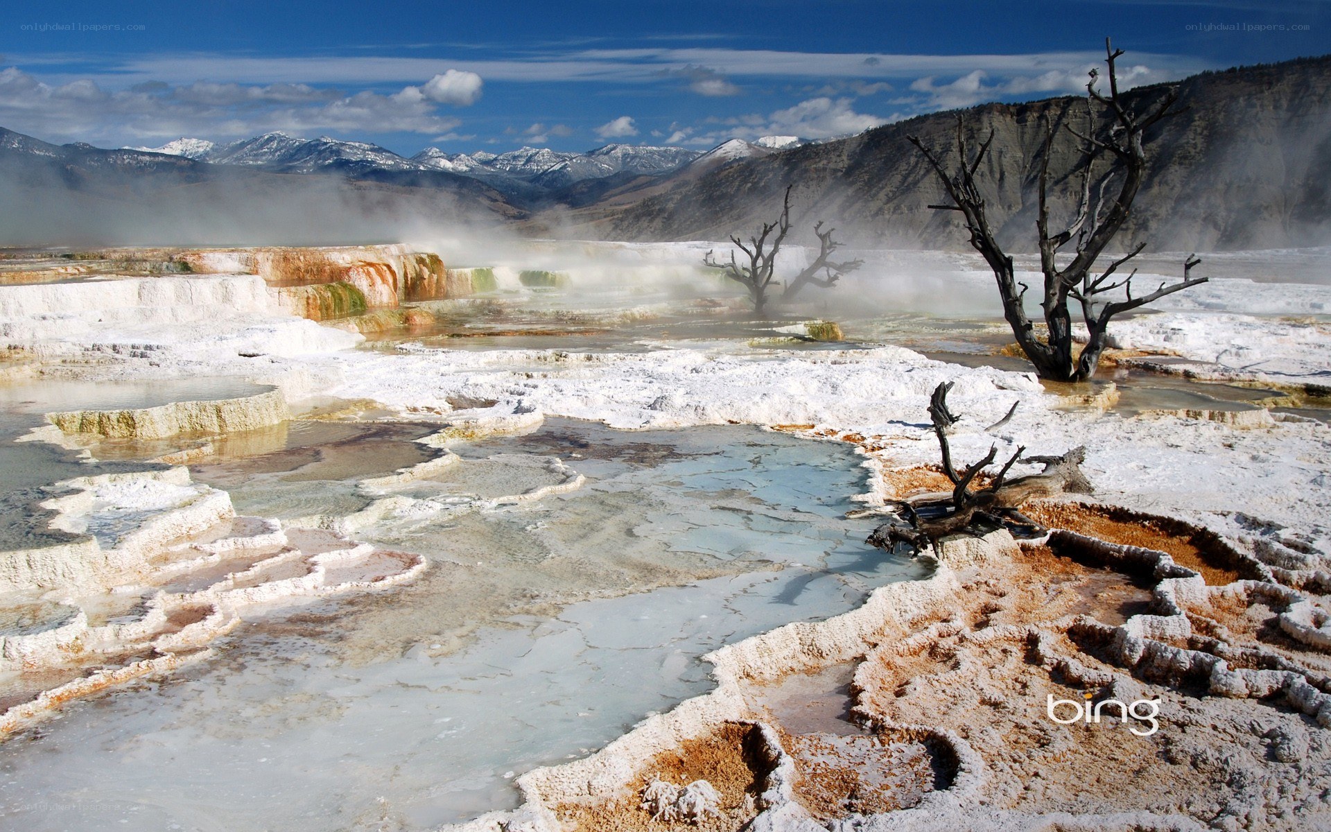 geothermal terraces with steam