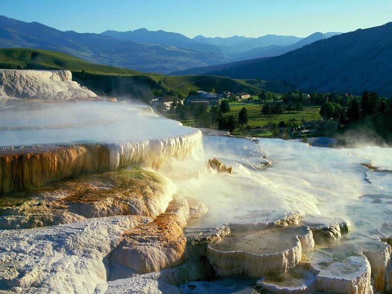 geothermal terraces with steam