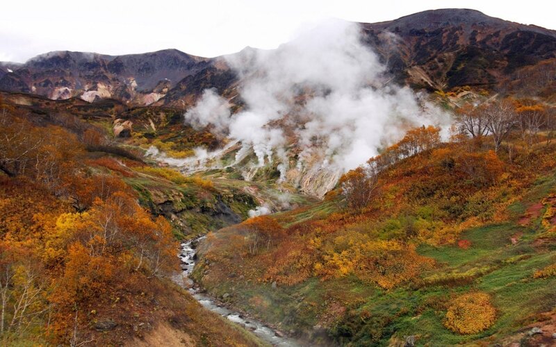 Geothermal Valley with Steam — Orange