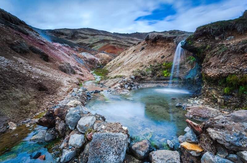 Geothermal Waterfall — Blue, Dramatic