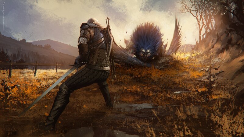 Geralt Fighting a Bird