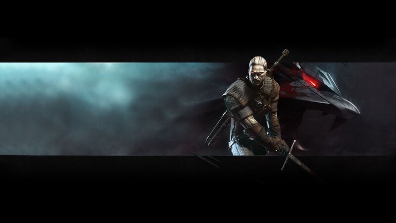 Geralt of Rivia — Black, Dramatic, Digital Art, Sword, Chainmail Armor