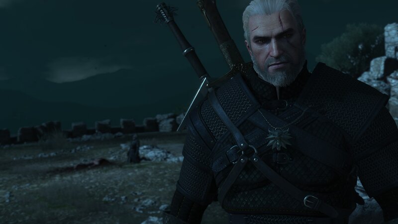 Geralt of Rivia — Black, Dramatic, Night, 3d Render, Sword
