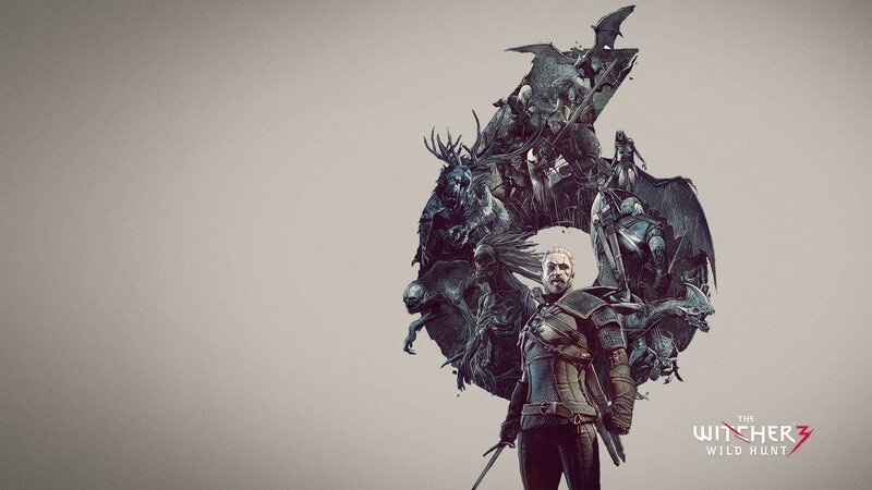 Geralt of Rivia — Gray, Dramatic, Digital Art, Monsters, Sword