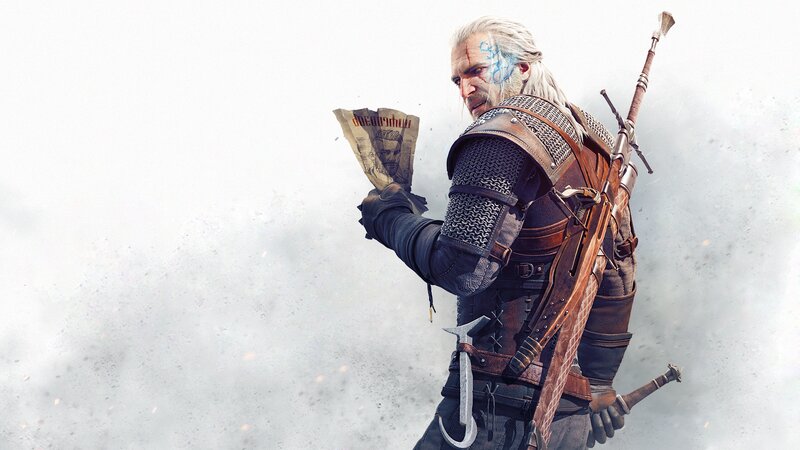 Geralt of Rivia — Gray, Dramatic, Digital Art, Sword, Armor
