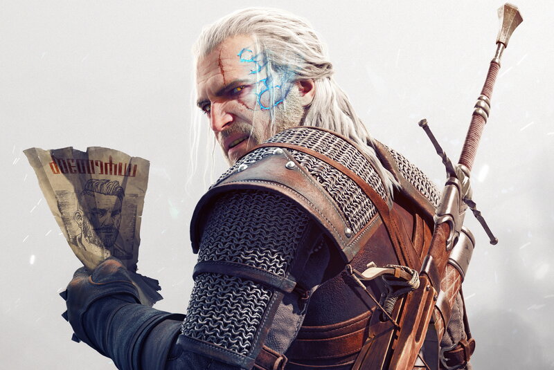 Geralt of Rivia Holding Paper — Gray