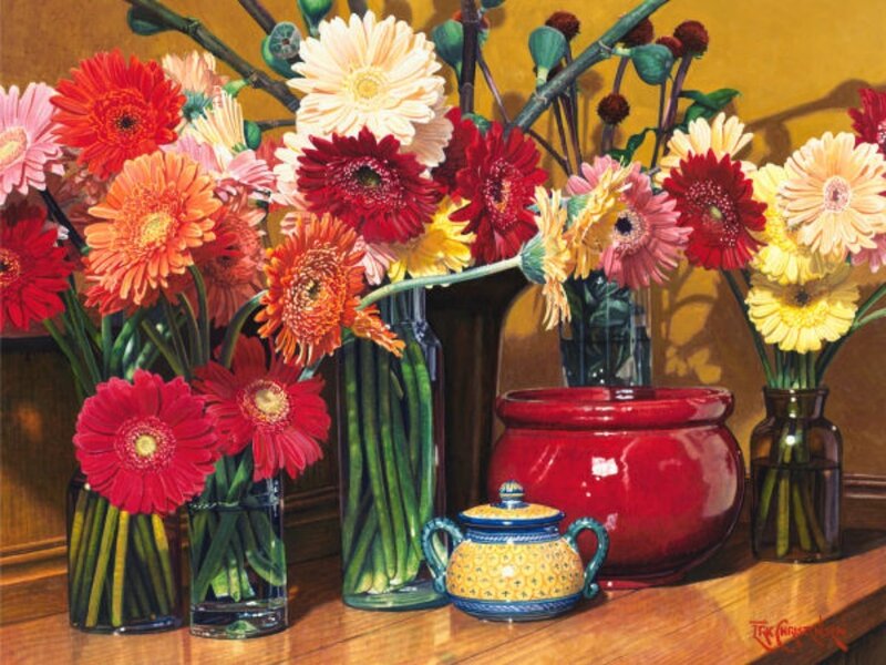 Gerbera Daisies in Vases — Red