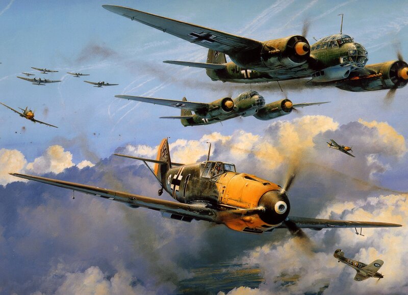 German Aircraft in Flight — Blue, Dramatic, Afternoon