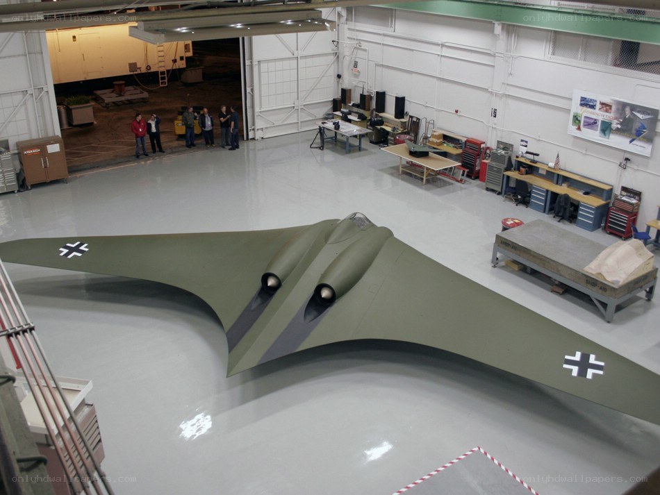 German aircraft model in hangar