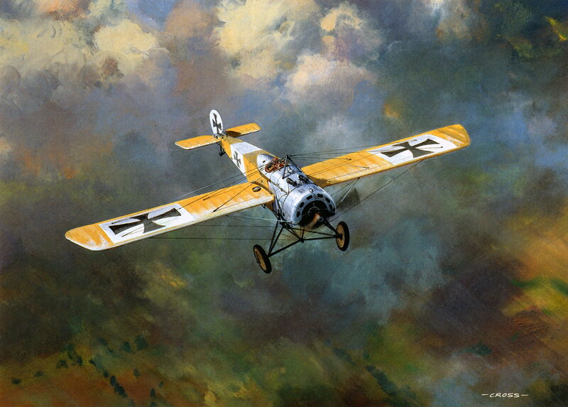 German Biplane in Flight — Yellow