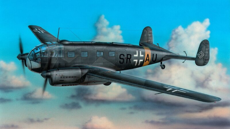 German Bomber Aircraft — Blue, Dramatic, Afternoon, Illustration, Clouds, Sky