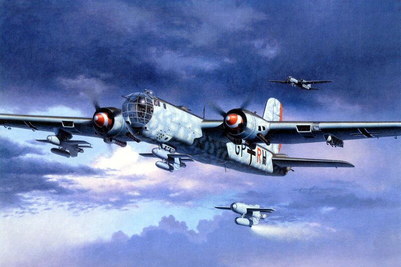 German Bomber Aircraft — Blue, Dramatic, Afternoon, Illustration