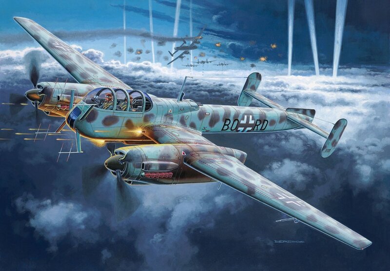 German Bomber Aircraft — Blue, Dramatic, Night