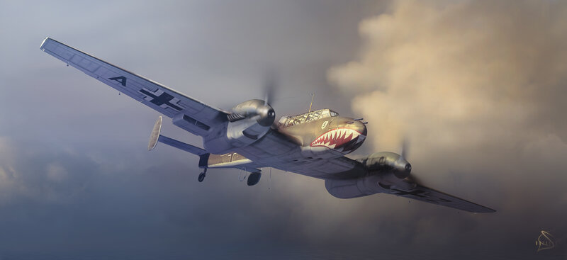 German Bomber Aircraft — Gray, Dramatic, Afternoon, Digital Art