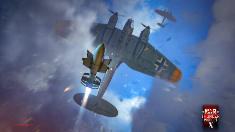 German Bomber in Flight — Blue, Dramatic