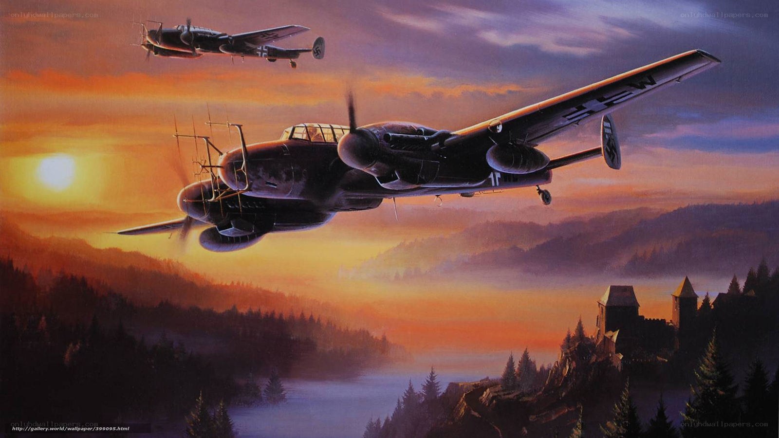 German bombers at sunset