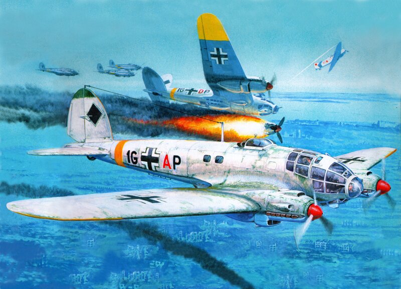 German Bombers in Flight — Blue, Dramatic, Afternoon