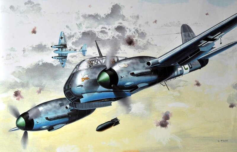 German Bombers in Flight — Gray, Dramatic