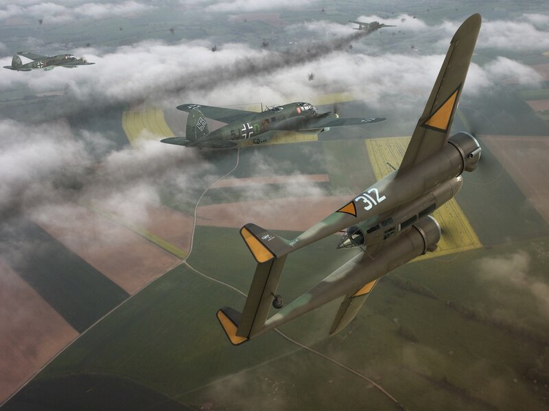 German Bombers in Flight — Green