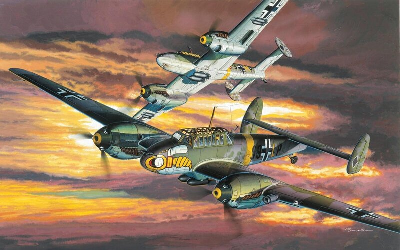 German Bombers in Flight — Orange, Dramatic