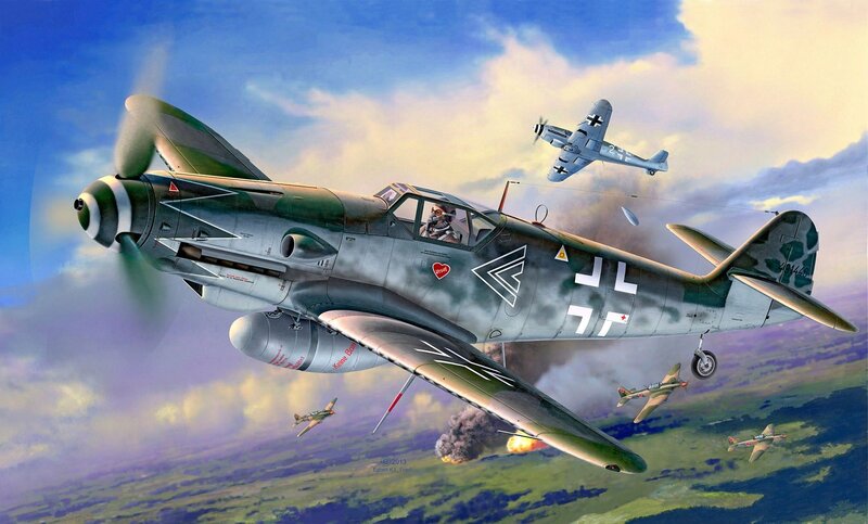 German Fighter Plane — Blue, Dramatic, Afternoon, Digital Art, Airplane, Sky, Explosion