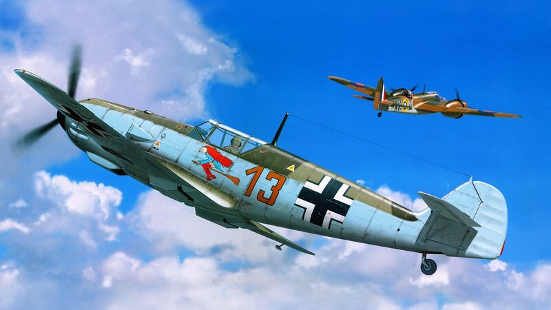 German Fighter Plane — Blue, Dramatic, Afternoon, Digital Art, Airplane, Sky