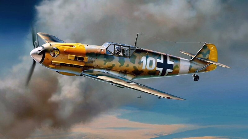 German Fighter Plane — Blue, Dramatic, Afternoon, Digital Art, Camouflage Paint