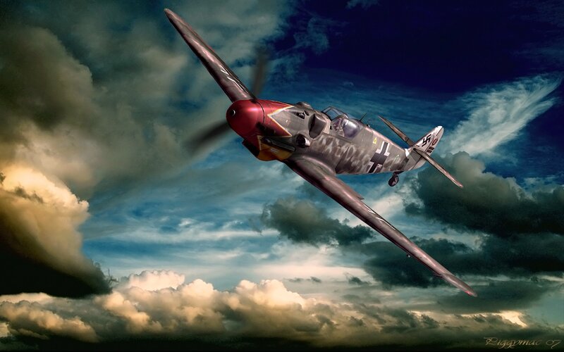 German Fighter Plane — Blue, Dramatic, Afternoon, Digital Art