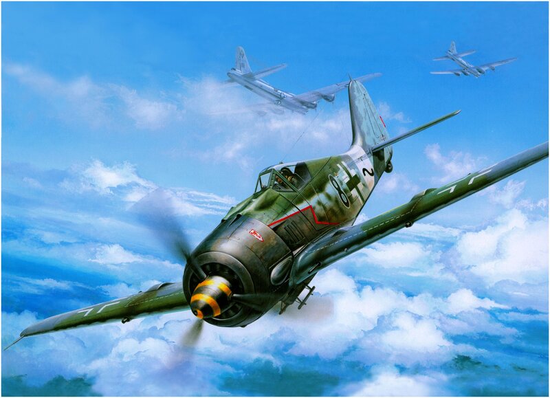 German Fighter Plane — Blue, Dramatic, Afternoon, Illustration, Airplane, Clouds
