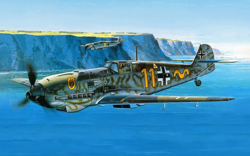 German Fighter Plane — Blue, Dramatic, Afternoon, Illustration, Airplane