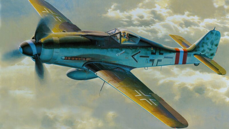 German Fighter Plane — Blue, Dramatic, Afternoon, Illustration, Pilot, Propeller