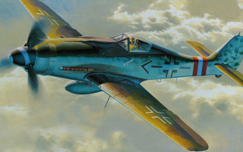 German Fighter Plane — Blue, Dramatic, Afternoon, Illustration, Pilot