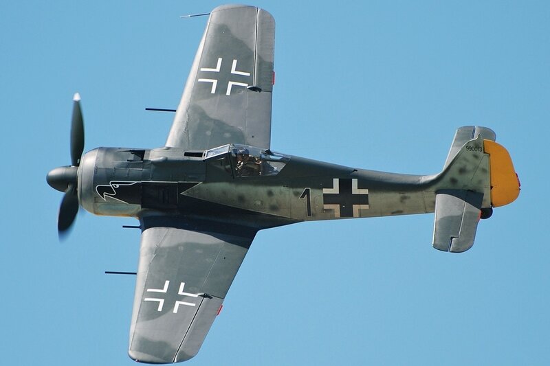 German Fighter Plane — Gray, Clear, Afternoon, Photograph, Propeller, Pilot, Sky, Blue