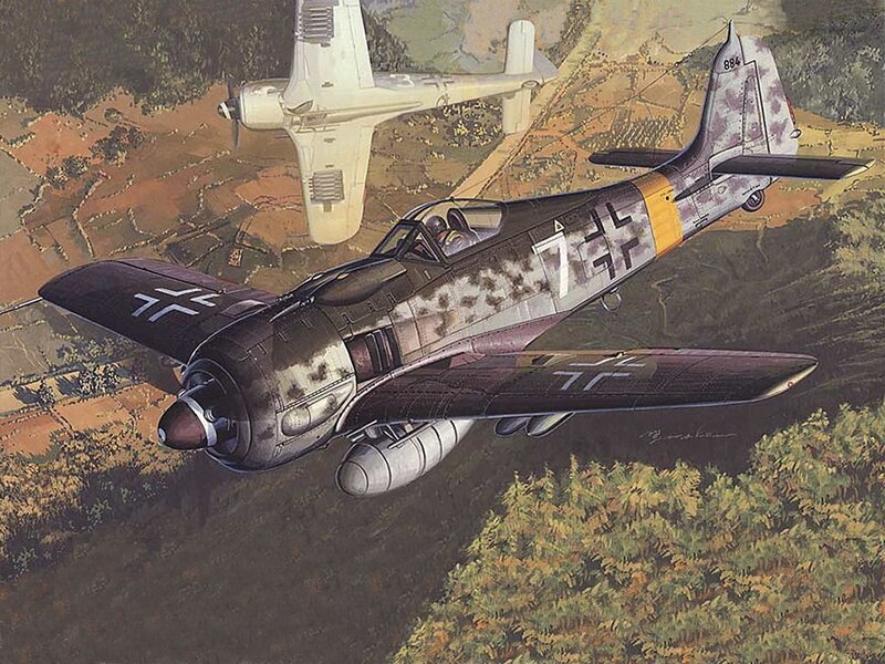 German Fighter Plane — Gray, Dramatic, Afternoon, Illustration, Aircraft, Propeller