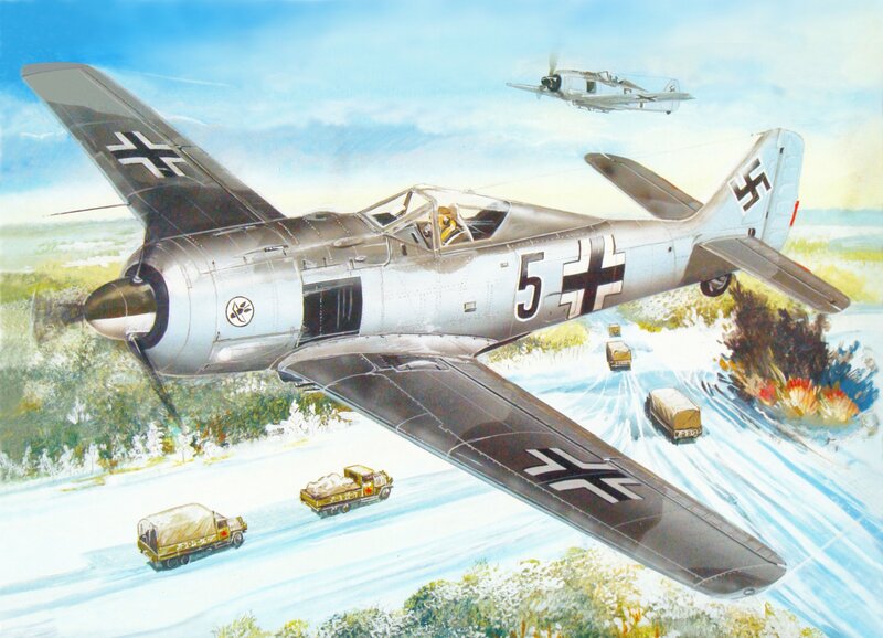 German Fighter Plane — Gray, Dramatic, Afternoon, Illustration