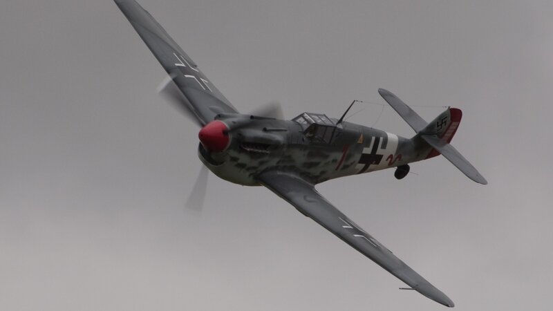 German Fighter Plane — Gray, Dramatic, Photograph, Propeller, Wings, Cloudy Sky