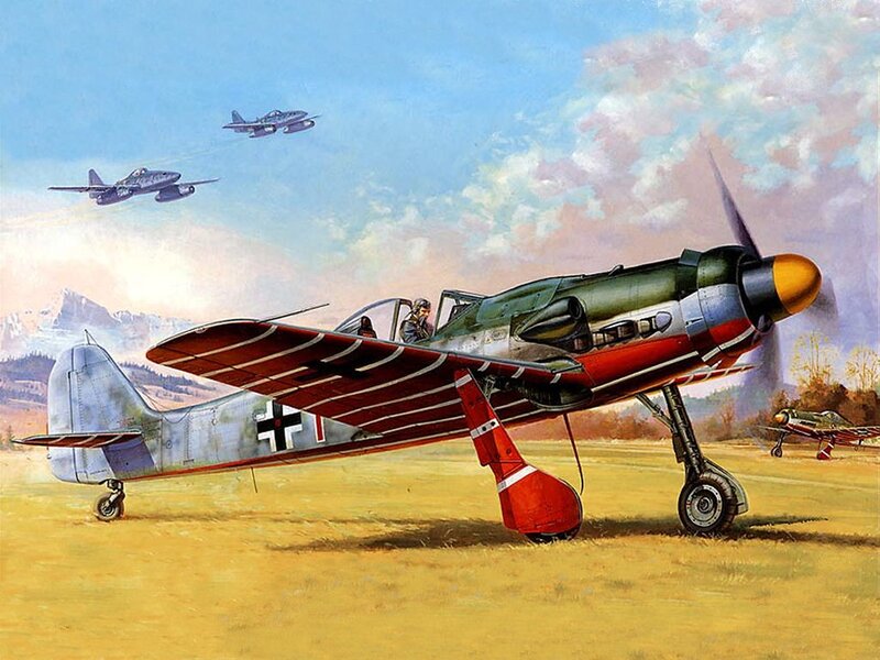 German Fighter Plane — Green, Dramatic, Afternoon, Illustration, Aircraft