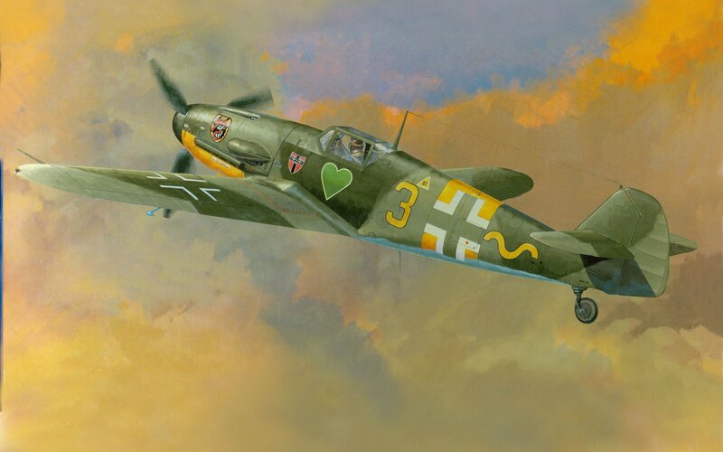 German Fighter Plane — Green, Dramatic, Sunset