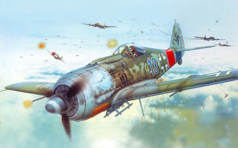 German Fighter Plane in Combat — Green