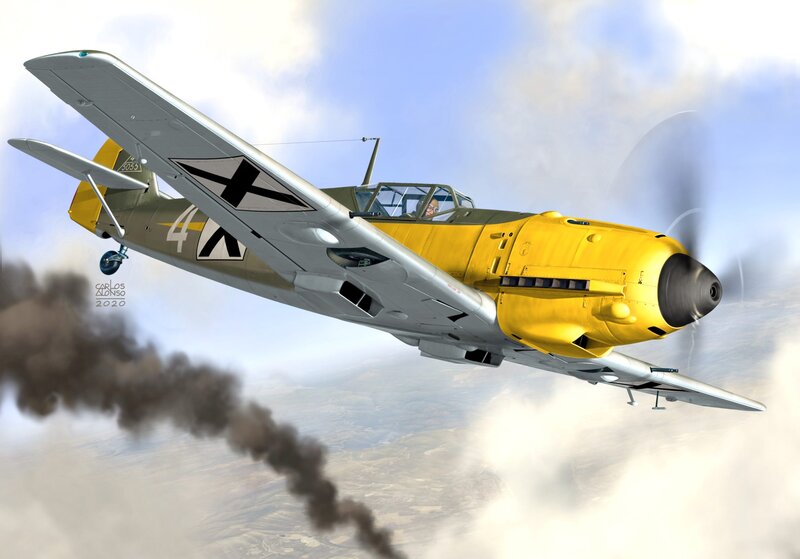 German Fighter Plane — Yellow, Dramatic, Afternoon