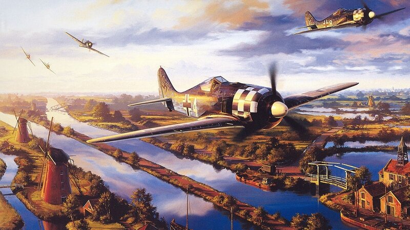 German Fighter Planes — Blue, Dramatic, Afternoon, Painting, Windmills