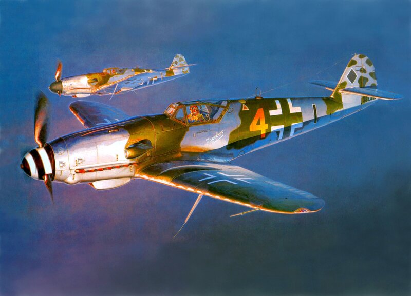German Fighter Planes — Blue, Dramatic, Illustration, Aircraft