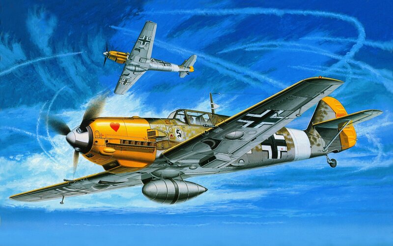 German Fighter Planes — Blue, Dramatic, Illustration