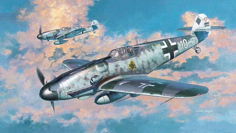 German Fighter Planes — Blue, Dramatic, Sunset, Illustration, Aircraft, Clouds