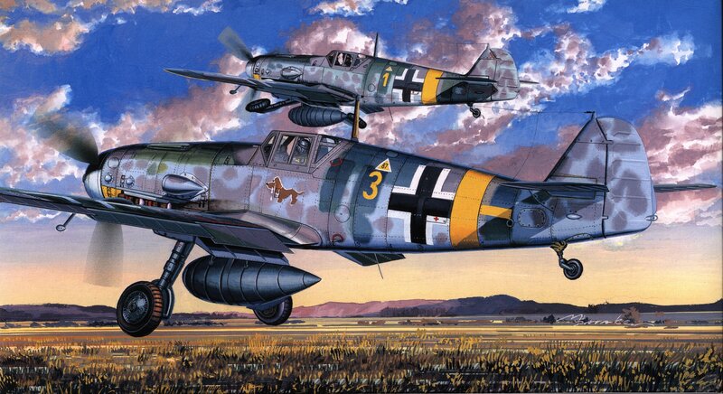 German Fighter Planes — Blue, Dramatic, Sunset, Illustration, Aircraft