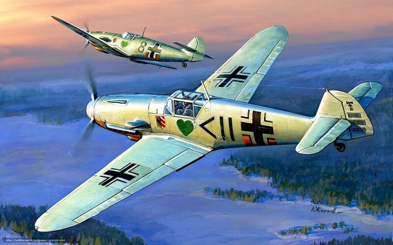 German Fighter Planes — Blue, Dramatic, Sunset, Illustration