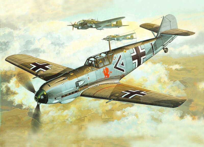 German Fighter Planes — Gray, Dramatic, Afternoon, Illustration, Aircraft