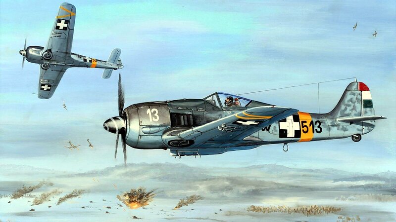 German Fighter Planes — Gray, Dramatic, Illustration